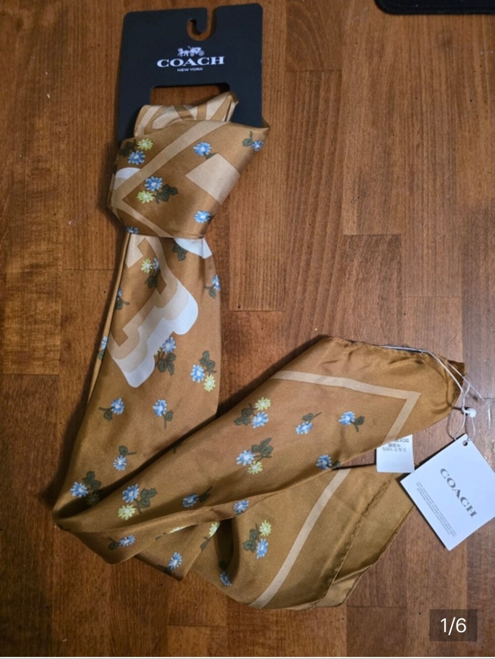 Coach Floral Silk Scarf in Camel